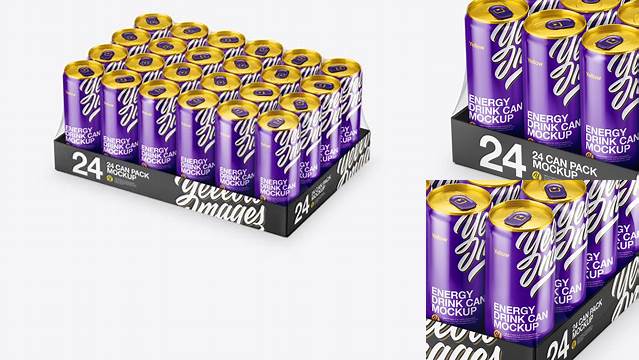 5427+ Transparent Pack with 24 Glossy Aluminium Cans PSD Mockup Exclusive Free Creative Resource