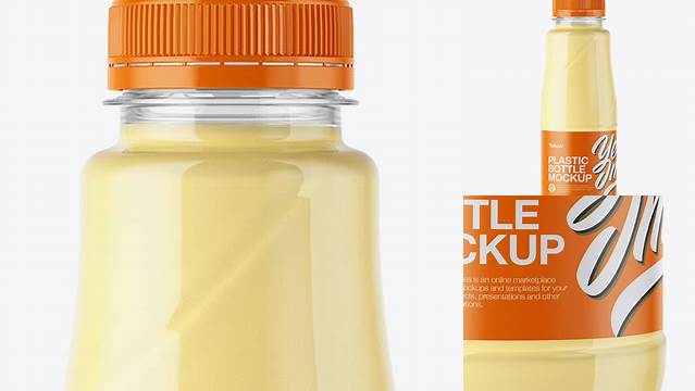 543+ 360ml Plastic Bottle with Mango Cocktail PSD Mockup Free Downloadable Graphic Resource