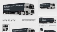 5434+ Electric Semi-Trailer PSD Mockup Half Side View Smart Object-Based PSD Template Free