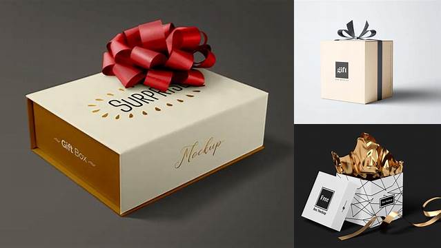 5442+ Glossy Gift Box PSD Mockup Front View Advanced Photoshop Template