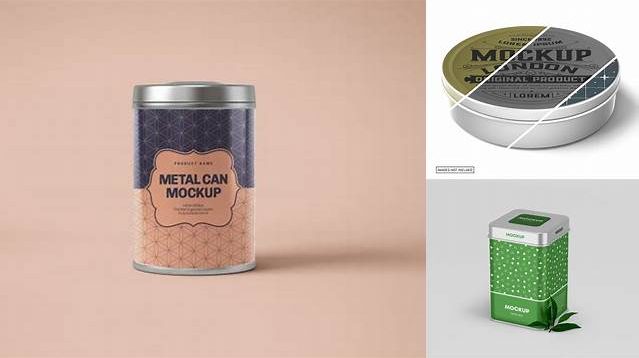 5442+ Glossy Round Tin Box PSD Mockup Front View High-End Layered Mockup Free