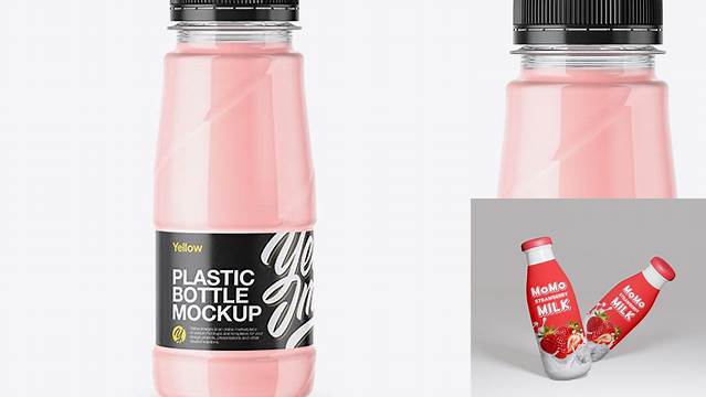 5444+ 200ml Plastic Bottle with Strawberry Cocktail PSD Mockup Versatile PSD Mockup File