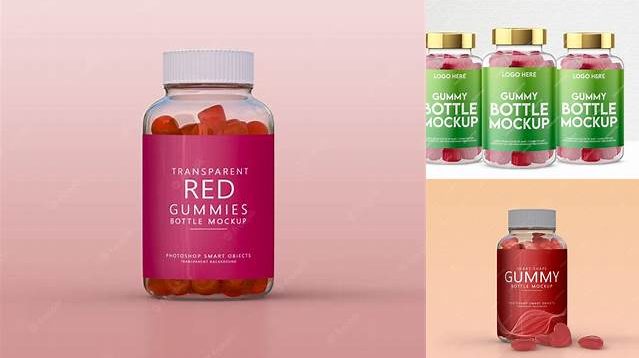 5445+ Bottle with Gummies PSD Mockup Front View High-Angle Shot High-End Creative PSD Template