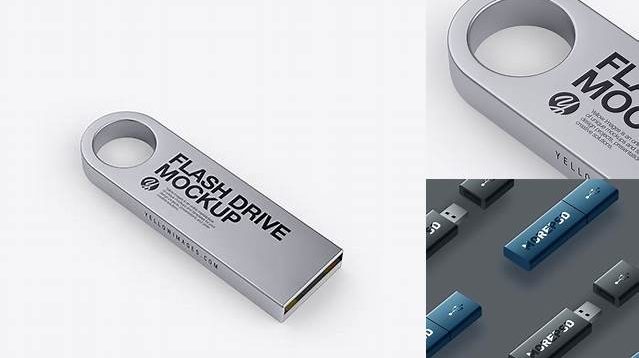 545+ Aluminium Flash Drive PSD Mockup Side View High-Angle Shot Fully Layered Free Photoshop File