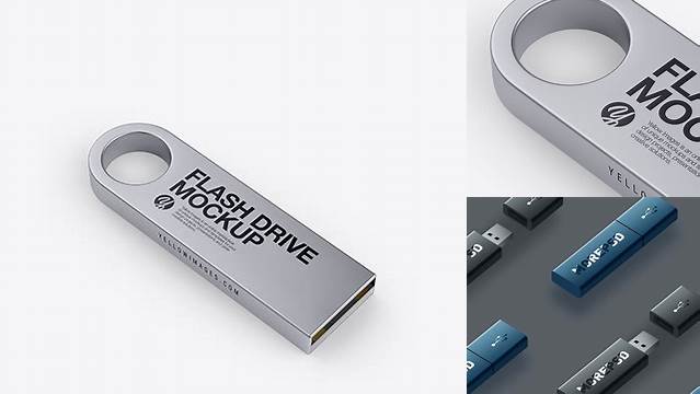 545+ Aluminium Flash Drive PSD Mockup Side View High-Angle Shot Fully Layered Free Photoshop File