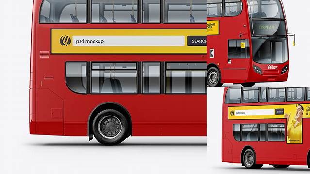 5452+ London Bus Enviro 400 PSD Mockup Right Half Side View Advanced and Editable PSD Template Free