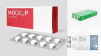 5461+ Pills Box With Glossy Blister PSD Mockup Half Side View Free PSD for Designers