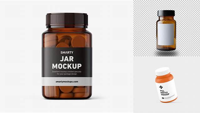 5463+ Amber Plastic Pill Bottle PSD Mockup Custom Design Freebie PSD