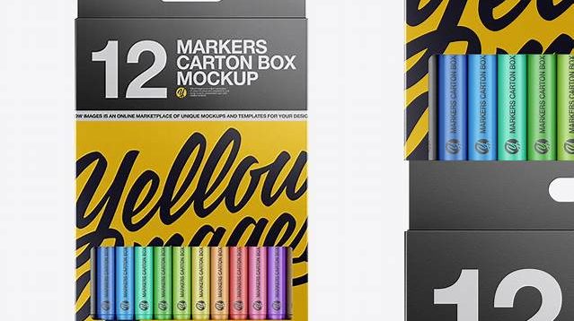 5475+ 12x Markers Carton Box PSD Mockup Front View Editable Graphic Free PSD