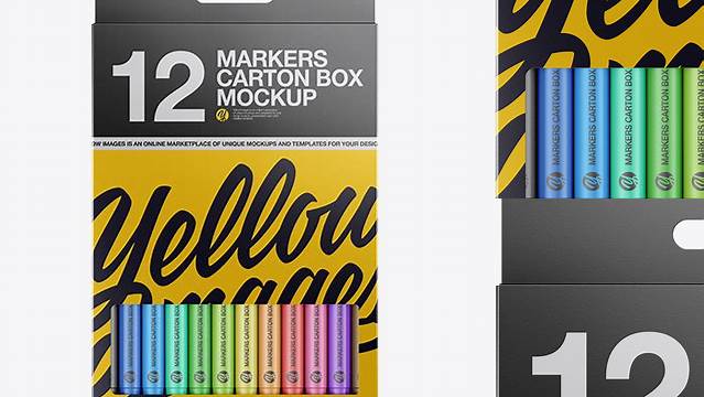 5475+ 12x Markers Carton Box PSD Mockup Front View Editable Graphic Free PSD