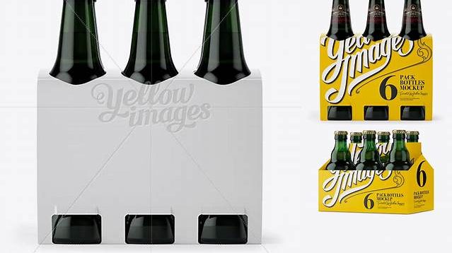 5476+ White Paper 6 Pack Green Glass Bottle Carrier PSD Mockup Halfside View Premium Mockup Freebie