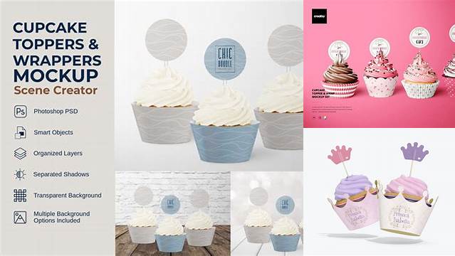 5477+ Cupcake Wrapper Mockup Smart Object PSD Template