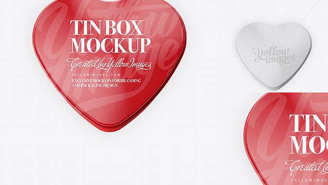 5481+ Heart Shape Glossy Tin Box PSD Mockup Top View High-End Creative PSD Template