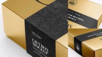 5482+ Metallic Box with Label PSD Mockup Half Side View High-Angle Shot Elegant Free Graphic Resource