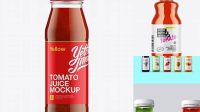 5483+ Clear Glass Bottle With Tomato Juice PSD Mockup Fully Customizable Mockup PSD Free