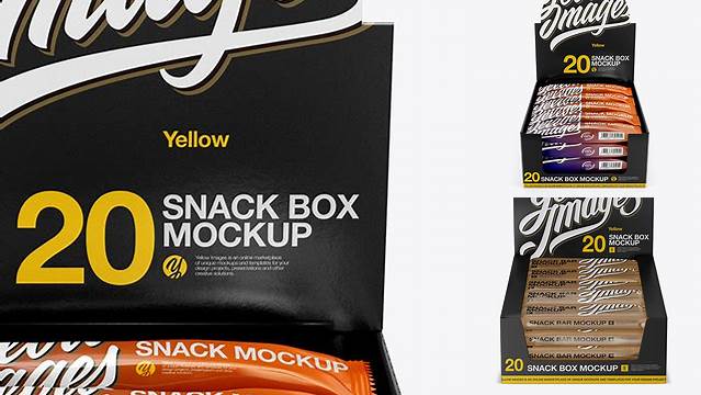 5484+ 20 Snack Bars Box PSD Mockup Front View High-Angle Shot PSD for Creative Projects