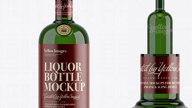 5485+ 700ml Green Glass Liquor Bottle PSD Mockup Fully Customizable Photoshop Freebie