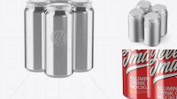 5488+ Pack of 4 Metallic Cans with Plastic Holder PSD Mockup Half Side View Creative High-Resolution PSD Freebie