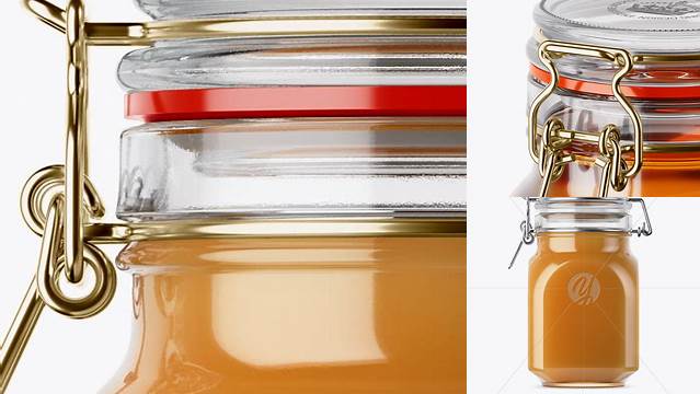 5491+ 900ml Raw Honey Glass Jar with Clamp Lid PSD Mockup Half Side View Free Downloadable PSD