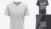 550+ Men’s Heather Loose Fit V-Neck T-Shirt – Front View Fully Customizable Mockup PSD Free