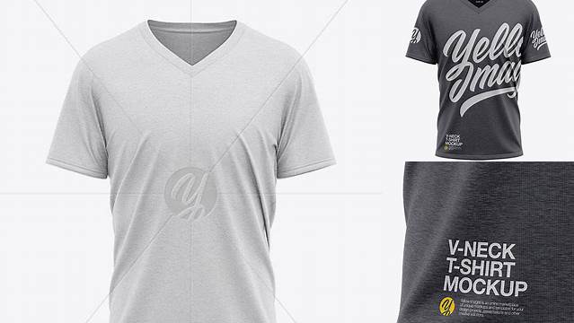 550+ Men’s Heather Loose Fit V-Neck T-Shirt – Front View Fully Customizable Mockup PSD Free