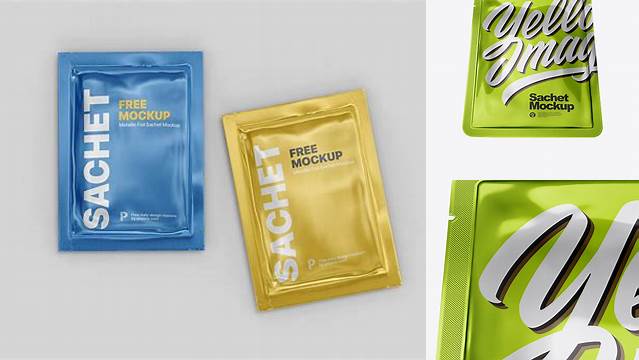 5502+ Matte Metallic Sachet PSD Mockup Hero Shot For Free Download