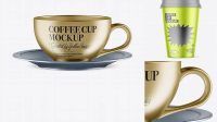 5502+ Metallic Coffee Cup with Sauser PSD Mockup Creative Layered Mockup Freebie