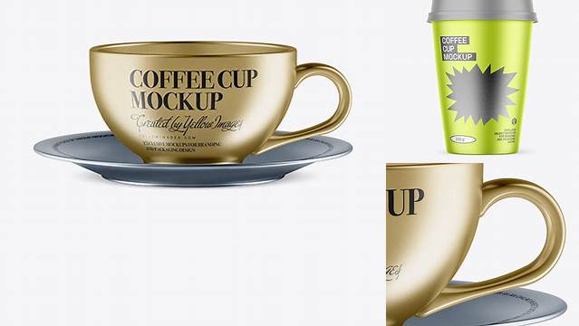 5502+ Metallic Coffee Cup with Sauser PSD Mockup Creative Layered Mockup Freebie