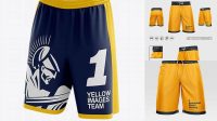 5503+ Basketball Shorts PSD Mockup Front 3/4 View High-Quality Editable PSD