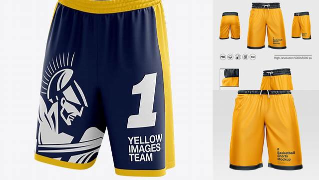 5503+ Basketball Shorts PSD Mockup Front 3/4 View High-Quality Editable PSD