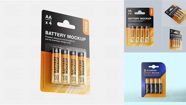 5506+ 4 Pack Metal Battery AA PSD Mockup Front View Fully Customizable Photoshop Freebie