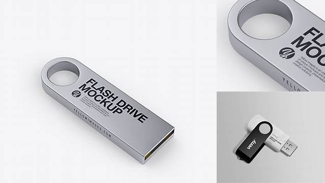 5508+ Aluminium Flash Drive PSD Mockup Side View High-Angle Shot Custom Graphic Resource Free Download