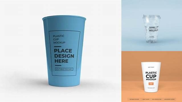 5508+ Matte Plastic Cup PSD Mockup Front View High-Ange Shot Advanced and Editable PSD Template Free