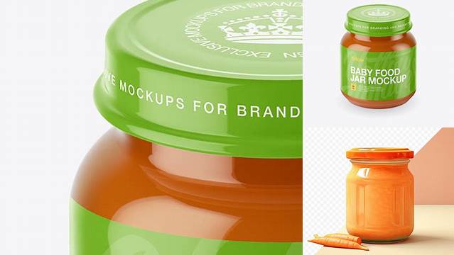 5511+ Baby Food Carrot Puree Small Jar PSD Mockup High-Angle Shot Premium Quality PSD Freebie