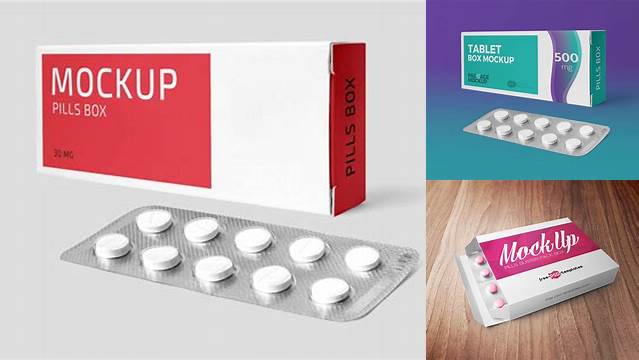 5511+ Paper Box With Pills In Blister PSD Mockup Half Side View Smart Layer PSD