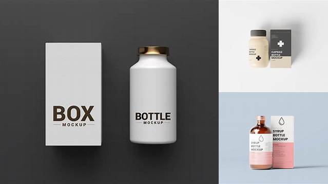 5513+ Glossy Bottle with Box PSD Mockup Advanced Photoshop Template