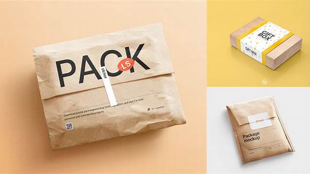 5514+ Kraft Package With a Label PSD Mockup Front View Digital Download