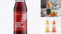 5516+ Clear Glass Bottle with Cherry Juice Mock-up Download Customizable PSD