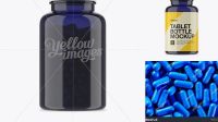 5518+ Dark Blue Pills Bottle With Glossy Cap & Label PSD Mockup Free Professional PSD Download