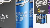 5521+ Carton Carrier with 4 Matte Cans PSD Mockup Half Side View High-Angle Shot Professional Quality Freebie PSD File