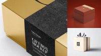 5521+ Metallic Gift Box PSD Mockup Half Side View High-Angle Shot Advanced Editable Template Free