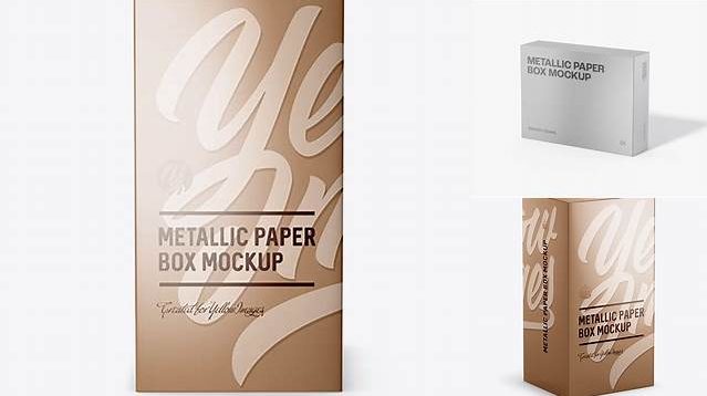 5521+ Metallic Paper Box with Hang Tab PSD Mockup Front View high-angle shot Creative and Modern PSD Freebie