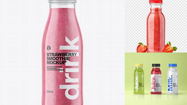 5523+ Strawberry Smoothie Bottle PSD Mockup High-End PSD Download