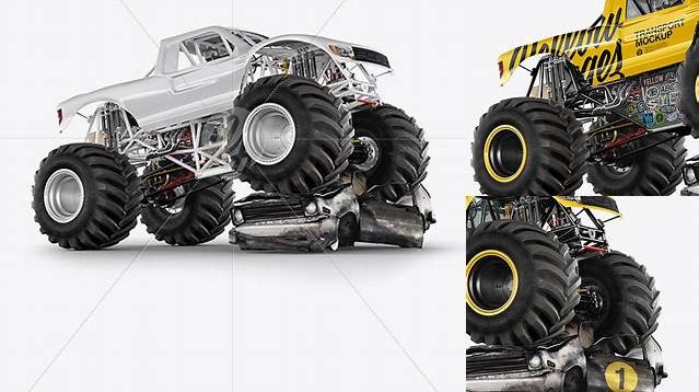 5524+ Monster Truck Crushing Car PSD Mockup Hero Shot Advanced Editable Template Free