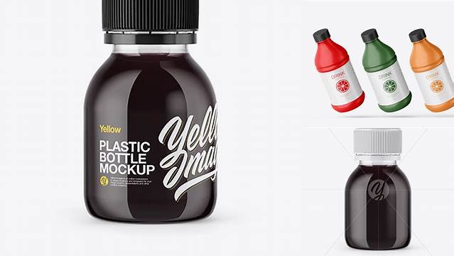 5525+ 60ml Plastic Bottle with Dark Soft Drink PSD Mockup Creative Design Mockup