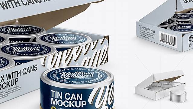 5527+ 5oz Cans Box with One Can Outside PSD Mockup Half Side View Include TIFF