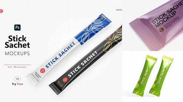 553+ Glossy Stick Sachet PSD Mockup Halfside View Exclusive Digital PSD Resource