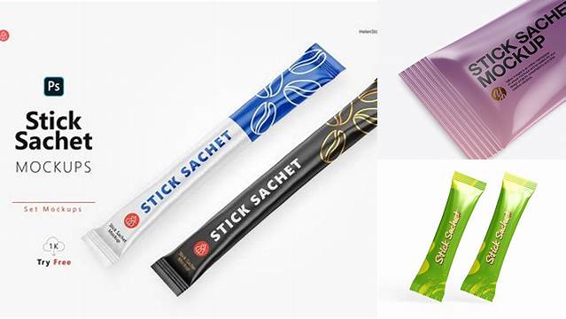 553+ Glossy Stick Sachet PSD Mockup Halfside View Exclusive Digital PSD Resource