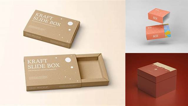 5531+ Kraft Gift Box PSD Mockup Half Side View Creative Layered Mockup Freebie