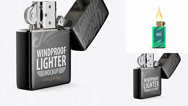 5532+ Opened Metallic Lighter PSD Mockup Front View Customizable Layered Design PSD